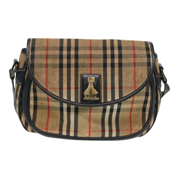 Burberrys Nova Check Shoulder Bag Canvas Beige Black gold Auth 87326 - Picture 2 of 16